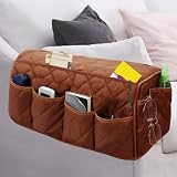 MEHIDFY Armchair Caddy, Waterproof Sofa Armrest Organizer, Non Slip Recliner Organizer, Remote Holder for Recline, Recliner Caddy with 14 Pockets Storage for TV Remote, Phone, Magazine (Brown)