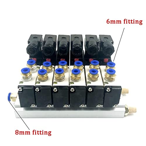 Electroválvula 4V210-08 de 6 vías 12V con base colector y conexiones 6mm 3