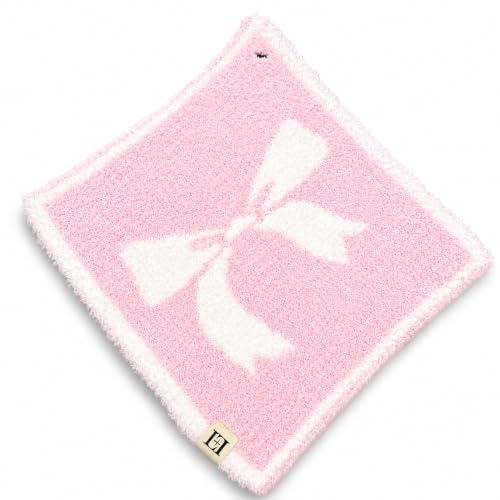 Image of USA Bow Baby Lovey Paci /Teether Holder 10 inchx10 inch - DreamSoft Plush Fluffy Cuddly Soothie Reversible Mini Comfort Blanket - Cute Girly Newborn Gift Essential for Babies Girls (Pink /White)