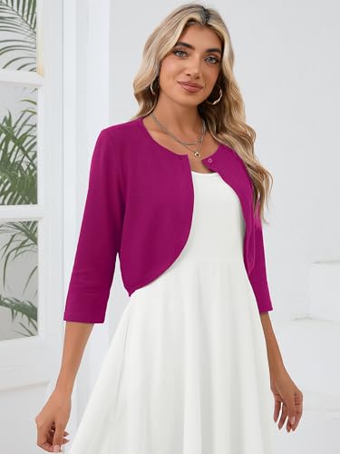 Image of Heymoments Women's 3 /4 Sleeve Casual Shrugs Lightweight Open Front Cropped Cardigan for Dresses