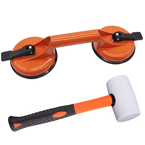 Floor Gap Fixer Tool for Laminate Floor Gap Repair Include Premium Quality Heavy Duty Aluminum Suction Cup and Fiberglass Handle White Rubber Mallet