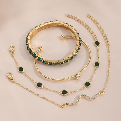 Green Bracelet Money Bracelets for Women Stackable Rhinestone Bracelets Chunky Gold Bangles Bracelet Emerald Green Dress for Women Trendy 20254