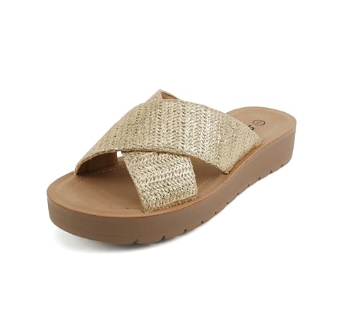 Image of Soda LUCY ~ Women Open Toe Flatform Platform Crisscross Band Upper Fashion Slide Sandals
