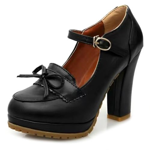 Classic Mary Jane Bows Womens Block High Heels Pumps - Main Image
