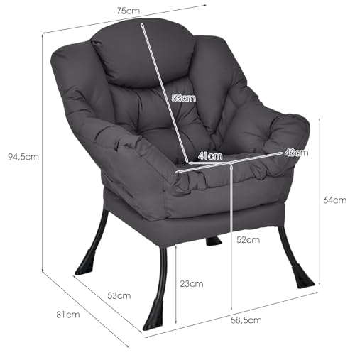 COSTWAY Sessel gepolstert, Relaxsessel mit Armlehnen & Seitentasche, Loungesessel, Fernsehsessel, Ohrensessel für Wohnzimmer, Schlafzimmer, Büro (Grau) – Bild 4