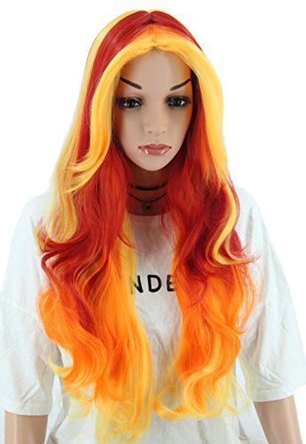 Topcosplay Womens Wigs Long Wave Devil Fire Wig Ombre Colorful Wigs Halloween Costume Cosplay Party Wig Red Orange Yellow(1728)