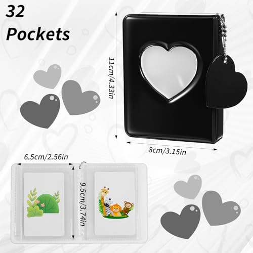Image of Mini Photo Album, Mini Photo Album Keychain, Small Photo Card Book Love Heart Hollow Photos Card ID Holder with Pendant for Collection, 32 Pockets(Black)