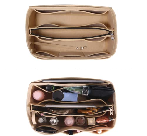 TAME Purse Organizer, Felt Bag Organizer for Tote & Purse, Purse Organizer Insert for Handbags With Zipper, Felt Bag Insert Organizer Bag In Bag Organizer (beige)