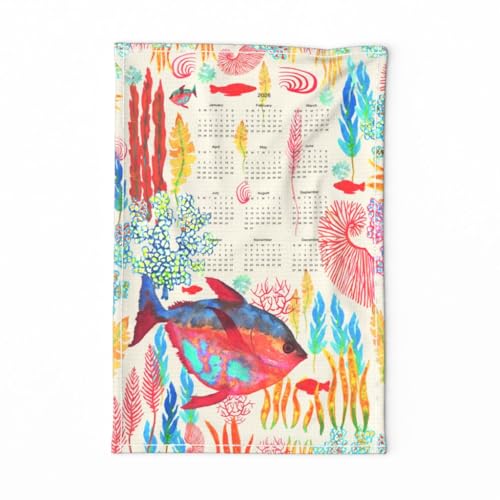 Fish themed 2026 Calendar Towel, 2026 linen calendar, Linen Calendar for Fish lover - Only tea towel
