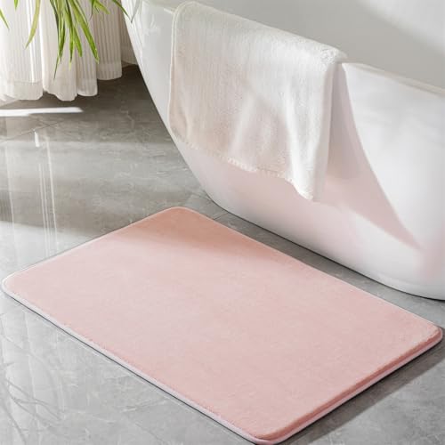 PAGGED Tappeto da bagno rosa in memory foam, antiscivolo, lavabile, tappeto da doccia, morbido e assorbente, in microfibra, per bagno, vasca da bagno, 61 x 91,4 cm