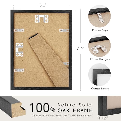 6x8 Oak Wood Picture Frame - Minimalist 6x8 Picture Frame, 6"x8" Frame Wood, Natural Solid Wooden Picture Frames for Wall Art Photo and Prints(3 Pack, Black)