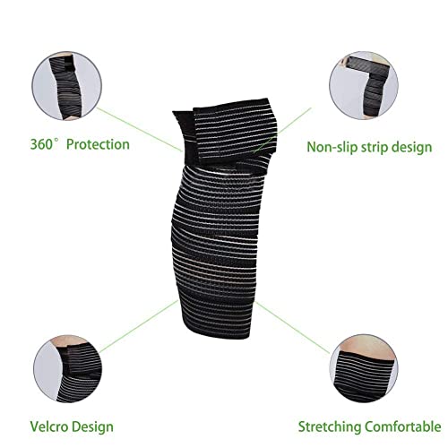 Extra Long Elastic Knee Wrap Compression Bandage Brace Support For Legs, Plantar Fasciitis, Stabilising Ligaments, Joint Pain, Squat, Basketball, Running, Tennis, Soccer, Football (Black-1Pcs) #TOP2