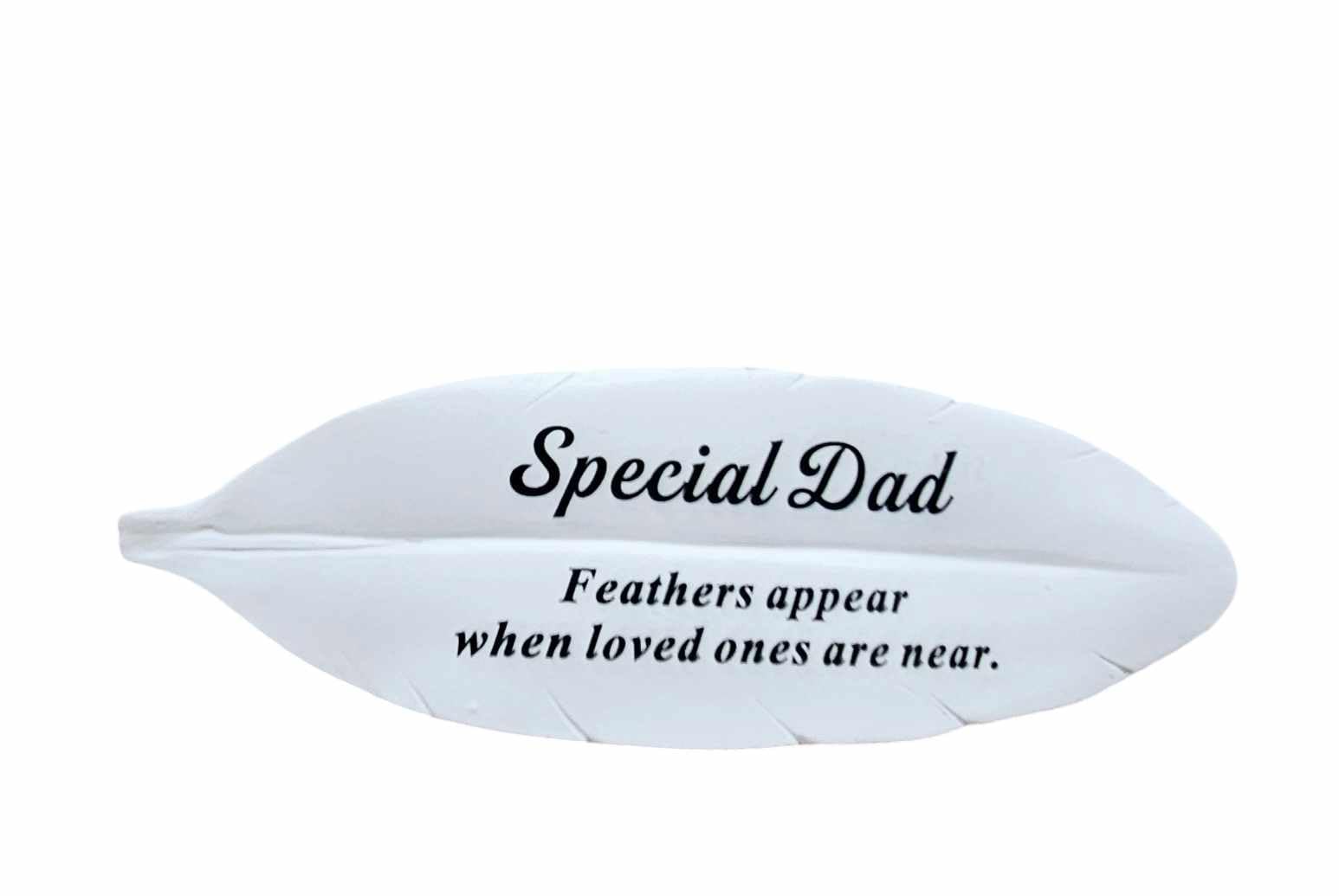 David Fischhoff Ltd White Dad Feather Memorial Plaque Grave Ornament Garden Tribute Resin Ornament Gift