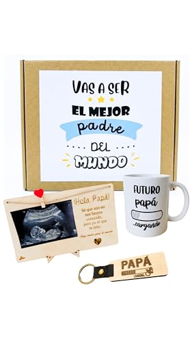 Presente Dia do Pai, futuro pai, pacote surpresa para anunciar gravidez – caneca futuro pai a carregar, moldura para ultrassom e porta-chaves, presente original