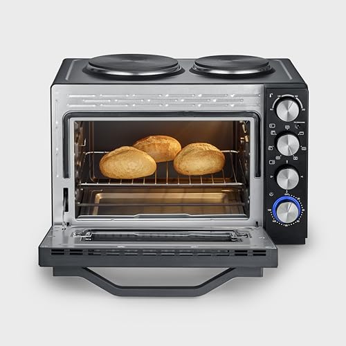 SEVERIN Back- und Toastofen mit Kochplatten, Ofen mit 30 L Garrauminhalt, mit Kochplatten zum Kochen, Grillen und Backen, Gesamtleistung 2500 W, schwarz, TO 2074 6
