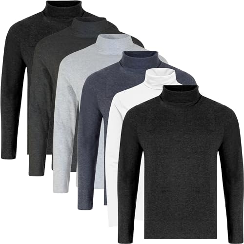 Mens 6 Pack Shirts Plain Roll Neck Basic T Shirt Top Multi Pack Set Assorted M