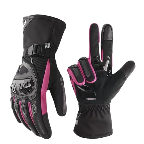 LPHFDCS Guantes Moto Guantes cálidos de Invierno for Motocicleta, Resistentes al Viento, Impermeables, for Montar en Moto, Color Rosa Guantes Moto Hombre(Pink,L)