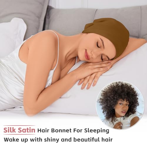 Image of ZHENSILK Silk Bonnet for Sleeping Women, Adjustable Silky Satin Lined Sleep Cap, Silk Hair Wrap Slouch Beanie Hat