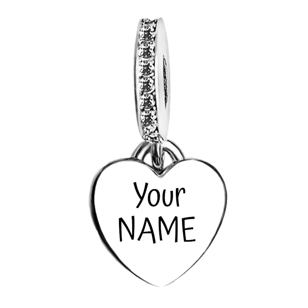 2Burned Personalised 925 Sterling Silver Charm Fit Pandora Bracelet Necklace Customized Heart Round Shape Dangle (Engraved Heart)