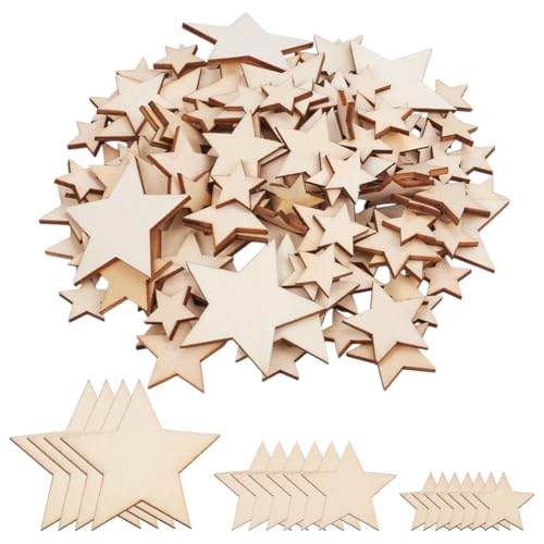 Recopilación de Madera sin acabado Top 5. 41 SOFPLATE - 200 piezas de recortes de madera en forma de estrella, adornos de madera sin acabar, estrellas de madera natural, cabujones de Burlywood, piezas para bricolaje, pintura,...
