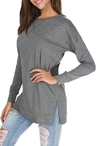 Image of levaca Women's Fall Long Sleeve Side Split Loose Blouses Casual Pullover Tunic Tops