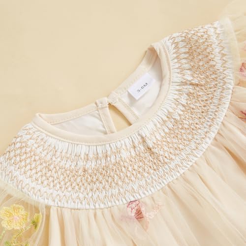MAINESAKA Smocked Baby Girl Tulle Romper Dress Floral Embroidery Butterfly Wings Fairy Bubble Romper Bodysuit Summer Clothes4
