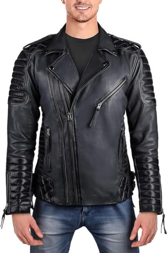Image of Men Leather Jacket - Lambskin Winter Vintage Motorcycle Biker Jacket, Coat Soft & Stylish Moto Ride & Racing Jacket's