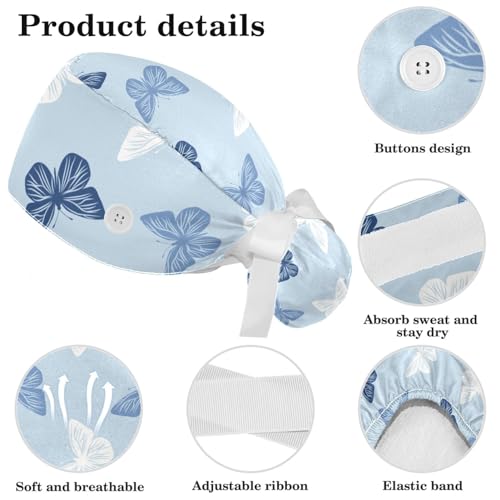 Women's Working Caps Bouffant Surgical Cap with Bow Scrunchies Little Daisy Art Paint Ponytail Holder Tie Back Scrub Hat