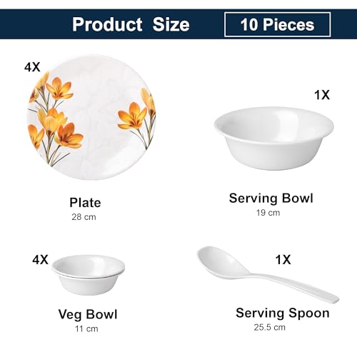 Image of Golden Fish 10 Pieces Dinner Set for Kitchen & Dining | 4 Full Plates, 4 Veg Bowls, 1 Donga & 1 Serving Spoon | Complete Family Serveware Set for Daily Use, Hosting & Gifting