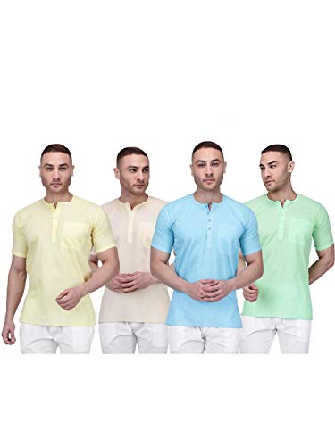 Image of Rajubhai Hargovindas Men's Pure Cotton Short Kurta | Pack of 4 |