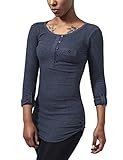 Lange Ärmel Urban Classics Damen T-Shirt Ladies Long Rib Pocket Turnup Tee, Violett (indigo 438), Medium (Herstellergröße: Medium)