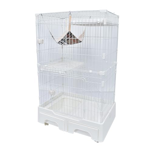 Fkstyle 【トイレ一体型でお手入れ楽々】 キャットケージ 2段 組み替え自在 引き出し付き ハンモック付き おしゃれ 猫ケージ 多頭飼い 留守番 室内飼い 広々設計 組立簡単