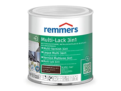 Remmers Multi-Lack 3in1 nussbraun (RAL 8011), 0,375 Liter, Wetterschutzfarbe, Metallschutzlack & Buntlack auf Wasserbasis für Holz, Metall & PVC