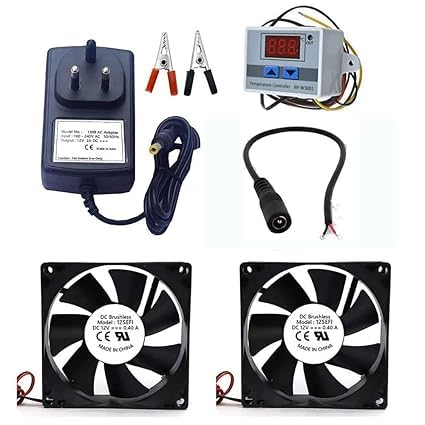SP Electron Combo Pack of XH-W3001 220V AC 1500W Digital Temperature Controller + 2 Pcs 12V DC 3-inch Cooling Fan + 12V AC-DC Power Adapter + Double Ended Crocodile Clips + Female DC Jack - Multicolor-image-11