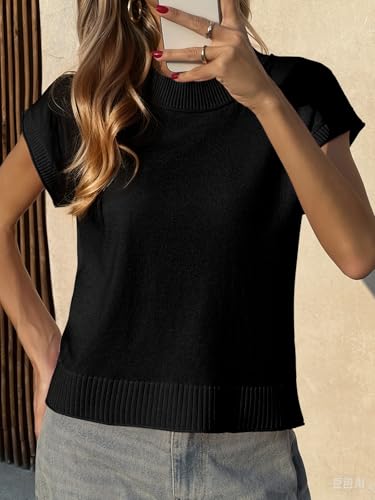 Image of Saodimallsu Womens Cap Short Sleeve Sweater Vest Summer Casual Crew Neck Loose Knit Lightweight Pullover Tank Tops