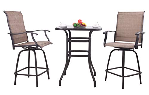 EMERIT Outdoor Swivel Bar Stools Bar Height Patio Chairs, Set of 2 (Bar Stools)