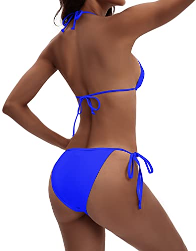 Atengnes Women's 2 Piece Swimsuit Halter String Bikini Adjustable Bathing Suit With Padded Royalblue #TOP1