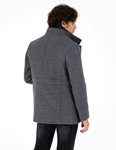 Image of WULFUL Men's Wool Blend Winter Coat Slim Fit Short Trenchcoat Warm Business Jacket with Detachable Soft Wool Scarf
