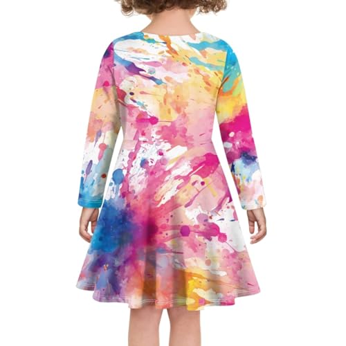 GLUDEAR Girls Colorful Splash Paint Print Sundress Short/Long Sleeve Casual A-Line Swing Twirl Skater Dress3