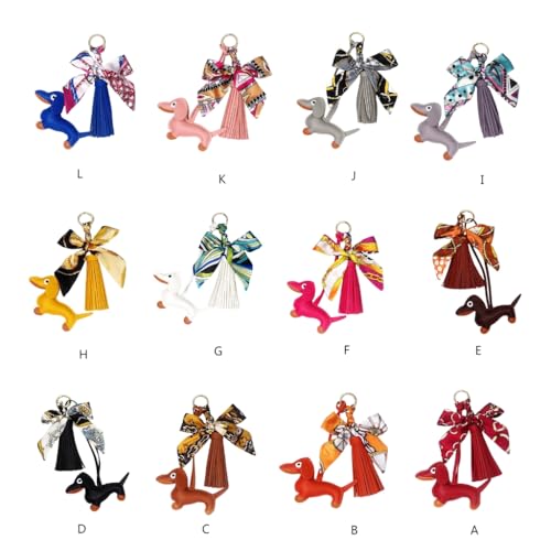 ZEPFJHE Stilvoller Dackel-Anhänger mit weichen Lederquasten und Schleife, Schlüsselhalter, modischer Charme für Taschen oder Auto-Dekoration, Hundewitz, Leder, Rosa, M