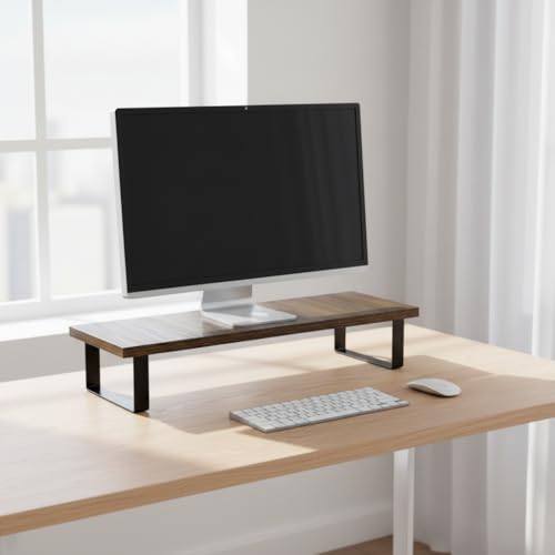 Image of flux Monitor Stand Wooden | Monitor Stand Riser | PC Stand For Desktop Table | Non Slip, Material: Particle Board & Metal Brown