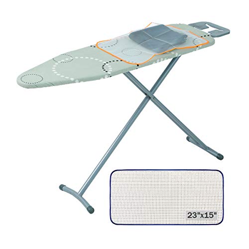 Ironing Board Cover and Pad Standard Size 15\" x 54\",Elastic Edges and 4 Adjustable Fasteners Make 3 Layer Padded Ironing Board Cover Surface Smoother,1 Large Protective Scorch Mesh Cloth(Grey)