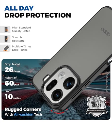 Image of Golden Sand Rugged Frosted Matte Back Cover for Oppo Find X9 Pro 5G | Slim Hybrid TPU + PC Shockproof Case with Drop Protection, Anti-Slip Grip & Raised Camera Guard (Charcoal Black)