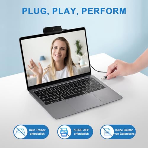 Diccik Webcam, Full HD 1080P Webcam mit Mikrofon, Facecam USB Web Cam, Rauschunterdrückung, Automatische Lichtkorrektur, Plug&Play für Live Streaming, Videoanrufe, Spiel, PC/Mac/Notebook/MacBook - 1