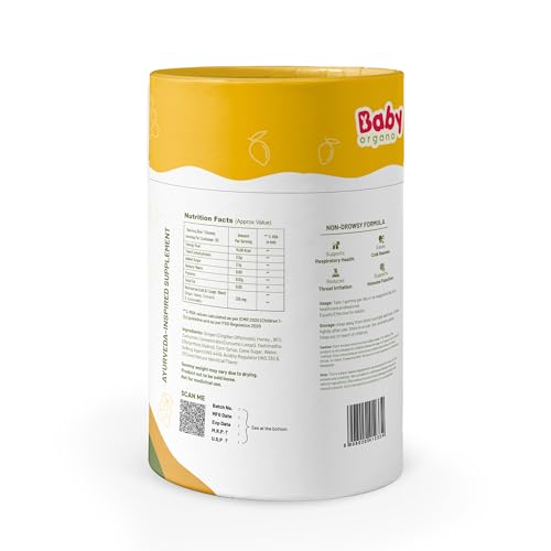 Babyorgano Nutriverse Cough & Cold Relief Gummies For Kids (2-15 Yrs) |30 Gummies |Relieve Dry Cough, Throat Irritation|Non-Drowsy, Ayurveda Inspired Formula, No Gelatin, Gluten, Dairy|Mango Flavor