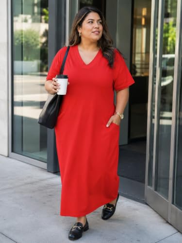 Image of PinkPatty Women's Plus Size Short Sleeve Maxi Dress Casual Loose V Neck Long Dress with Pockets