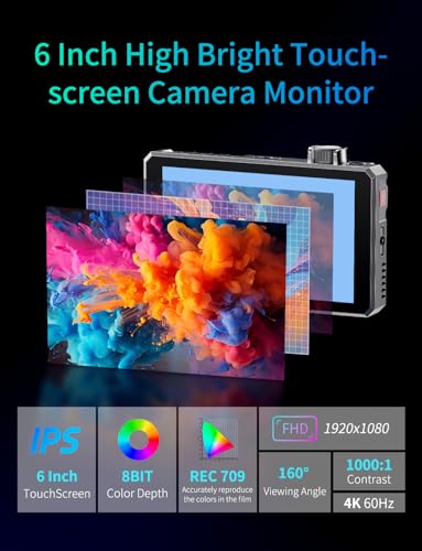 Image of FEELWORLD SC6 6 inch 1500nit 3G SDI Aluminum On Camera Field DSLR Monitor, Touchscreen Support HDMI 4K60 Custom 3D LUT, Waveform for Outdoor Professional Video Photography with F750 Battery and Bag