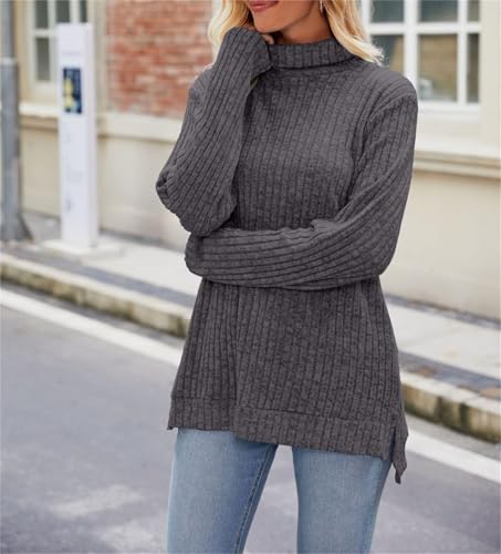 Womens Tunic Tops Turtleneck Long Sleeve Side Split Lightweight Sweaters Casual Fall Winter Thermal Tshirts Tops2