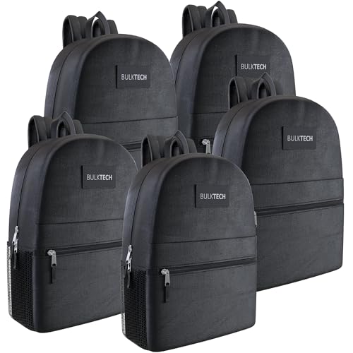 10 Pack Bulk Backpacks, Wholesale 17-Inch Lightweight Bookbags for Kids, Adults, School, Classroom, Travel, Gym with 1 Large, 1 Small, 2 Side Pockets, Perfect for Events, Corporate Bundles, Black