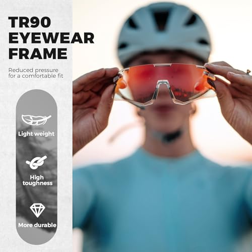 Image of ROCKBROS Photochromic Cycling Sunglasses UV Protection Bike Sport Pink | Auto-Color Lens, TR90 Frame 22g Ultra-Light, Built-in Myopia Frame, UV400 Protection, Adjustable Nose Pad